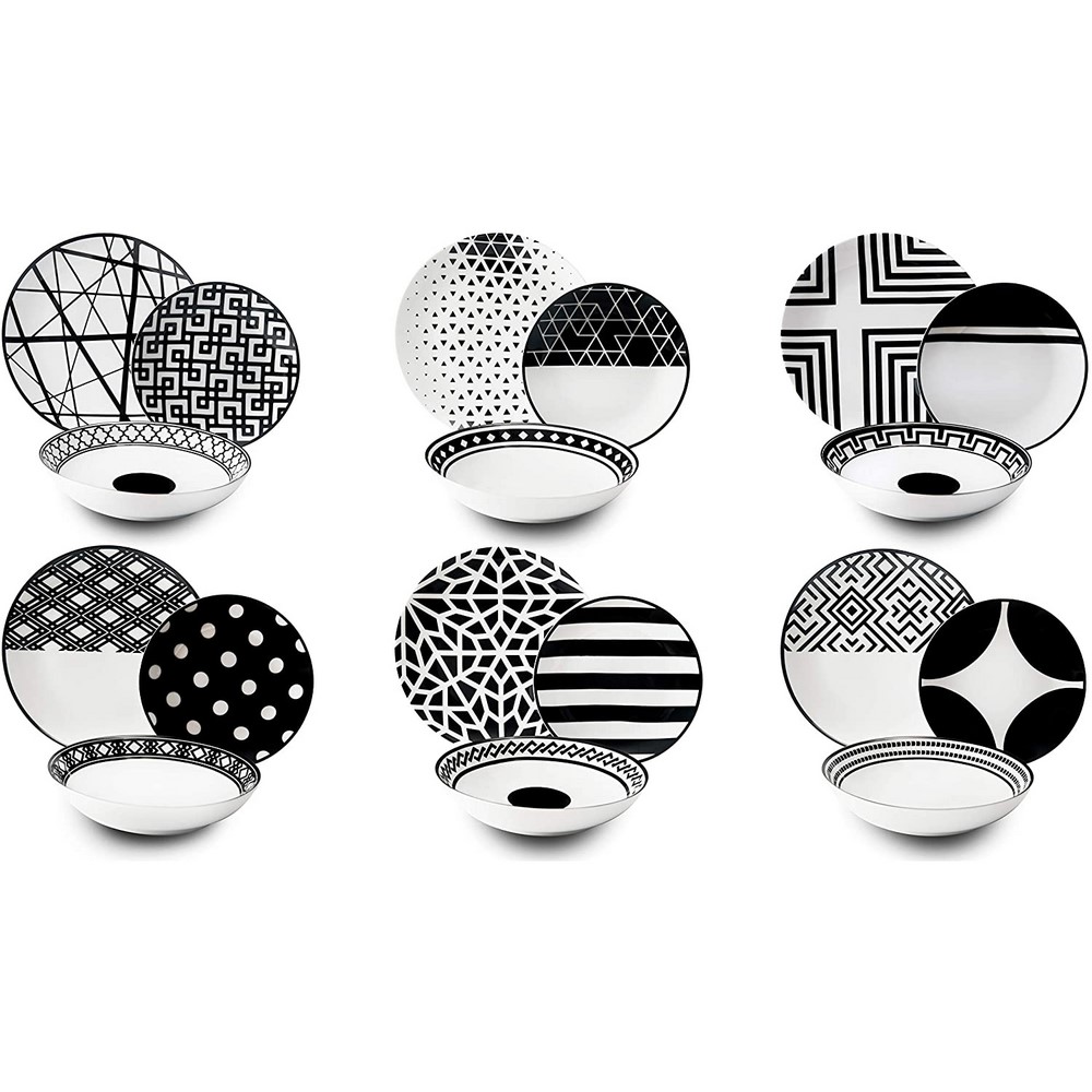 Acquista online Excelsa table service, plates, glasses, cutlery and cups black and white 60 pieces Excelsa